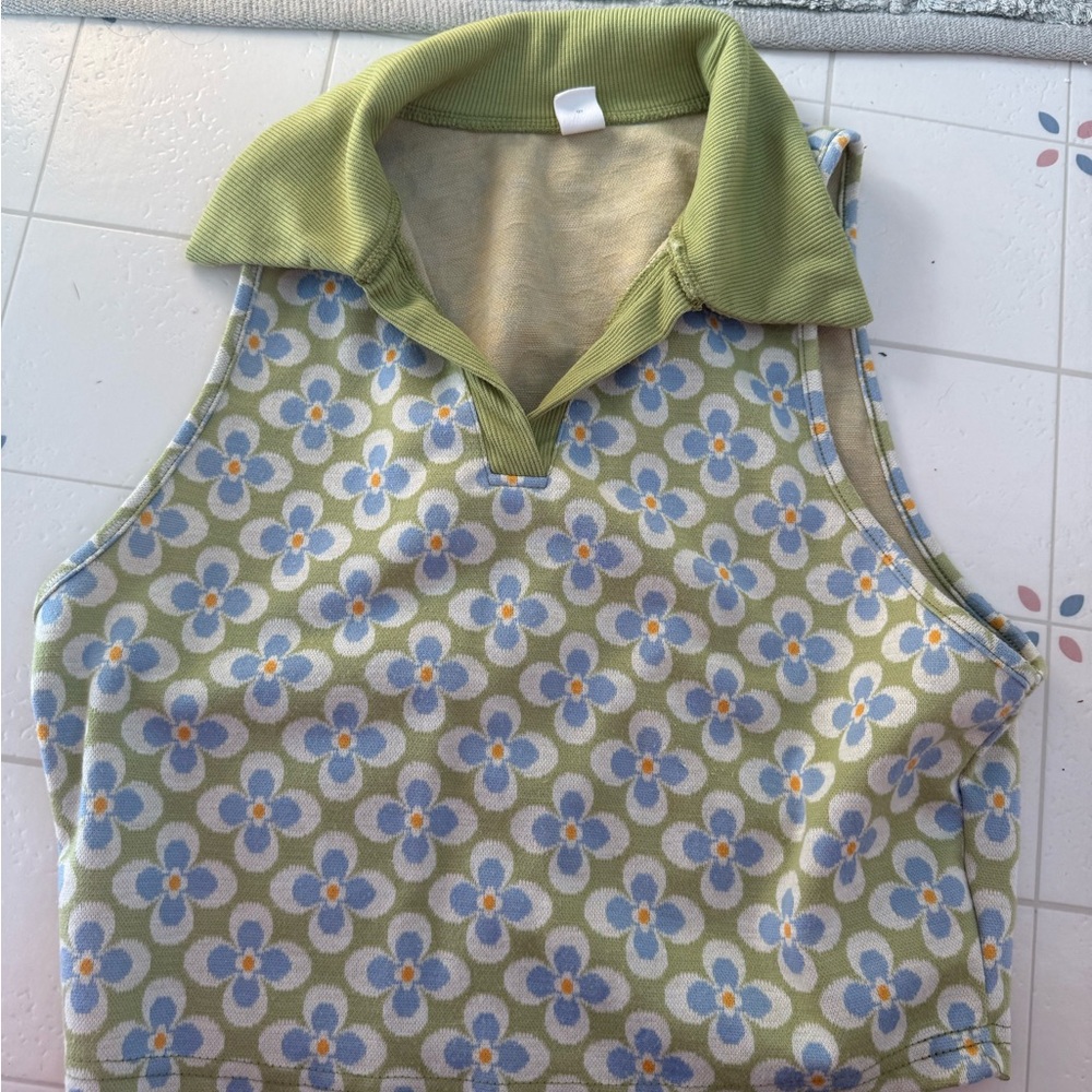 Floral Mod 60s Sleeveless Top vest cropped